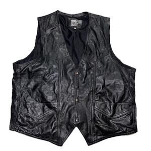 Vintage Leather Vest Men's Size 50 Black Snap Front Motorcycle Biker Harley USA
